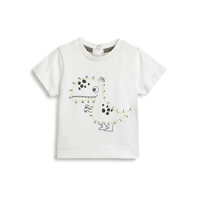 Boys White Printed Short Sleeve T-Shirt